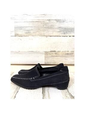 Ecco Womens 8 Black Suede Slip On Pointed Toe Driving Loafer Comfort NEW
